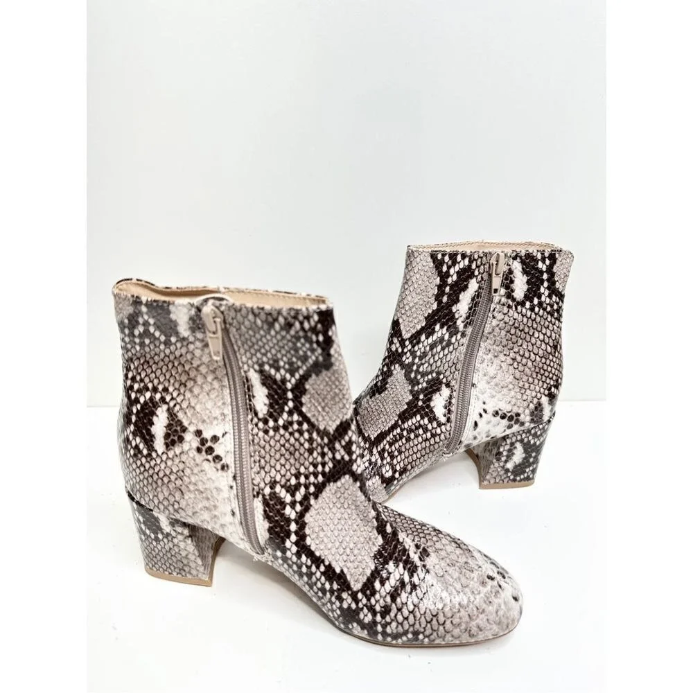 Chinese Laundry Snakeskin Print Block Heel Ankle Boots Grey‎ Black Size 6